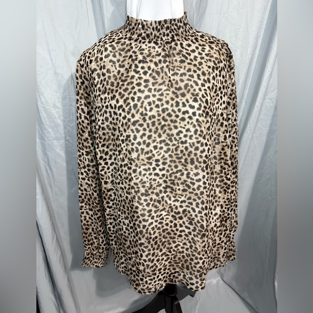 Torrid Brown and Black Long Sleeve Boxy Blouse with Mandarin Collar